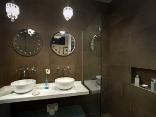 Luxury Rental Apartments Buenos Aires Bathroom Mirrors Sink Brown Porcelain Amenities