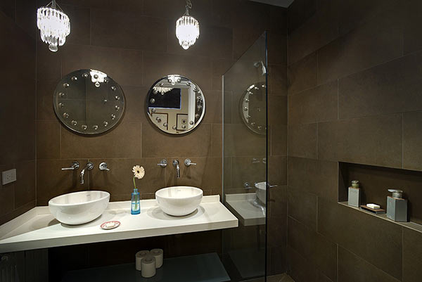 Luxury Rental Apartments Buenos Aires Bathroom Mirrors Sink Brown Porcelain Amenities