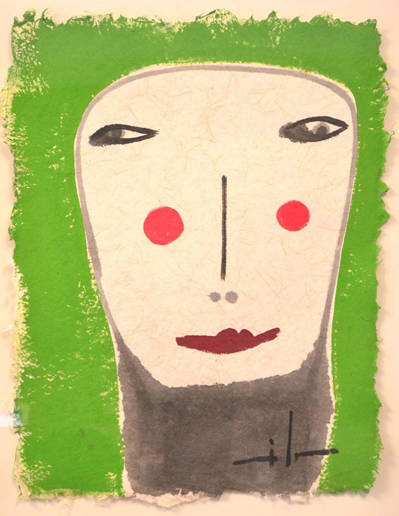 Painting Milo Lockett Green Background Large Face